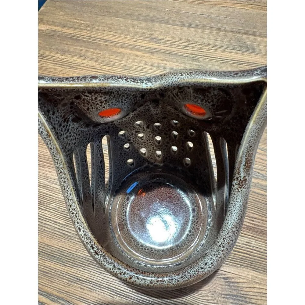 Vintage PartyLite Brown Speckled Ceramic Owl Votive Holder